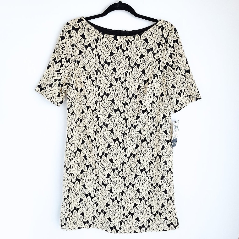 Adrianna Papell Petite Bateau Neck Dress Womens 14P Stitch Floral Back Zip New
